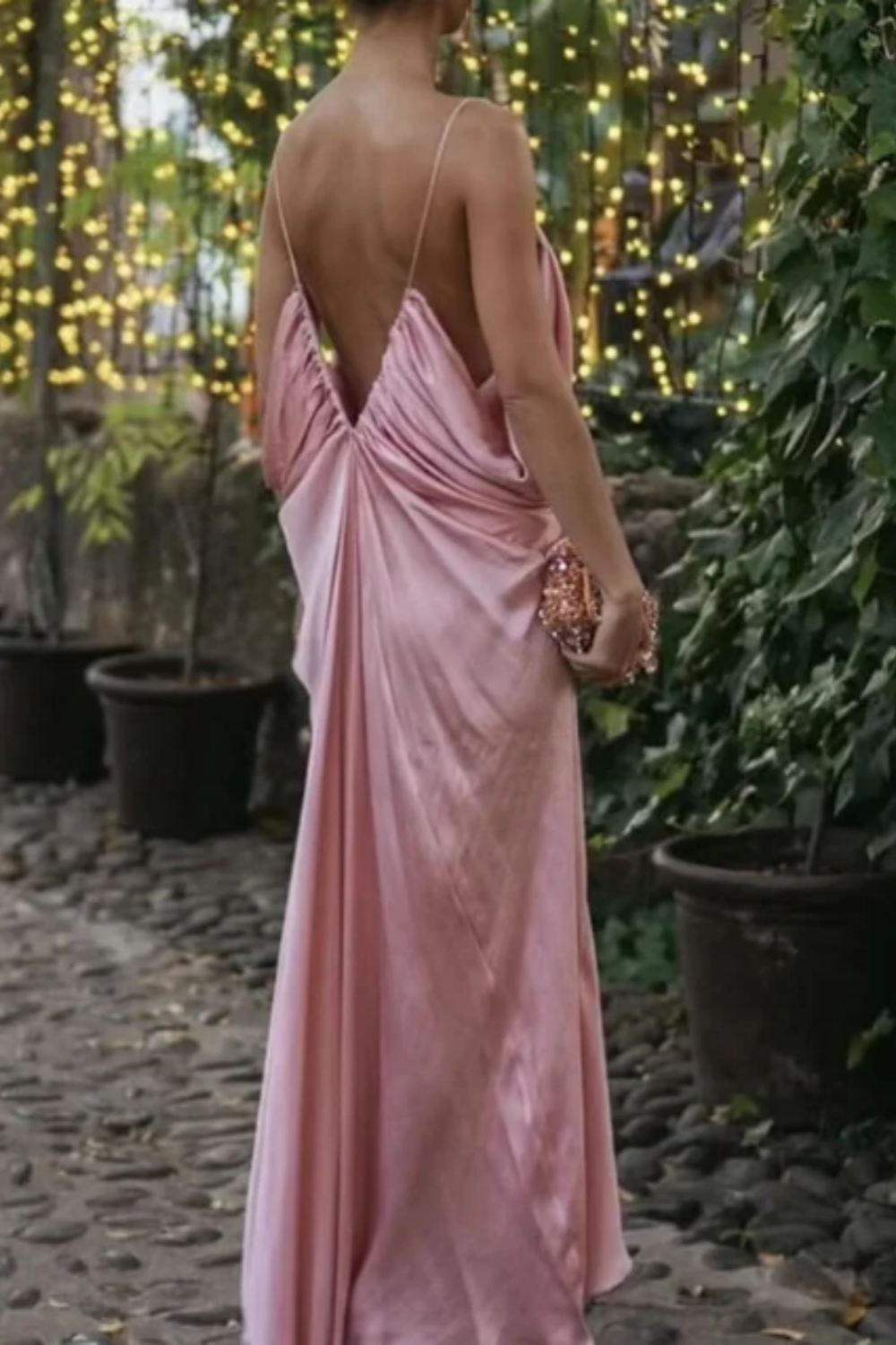 Pink fashion V-neck elegant long satin prom dress bridesmaid dress wedding guest party dress nv5214