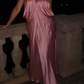 Pink fashion V-neck elegant long satin prom dress bridesmaid dress wedding guest party dress nv5214