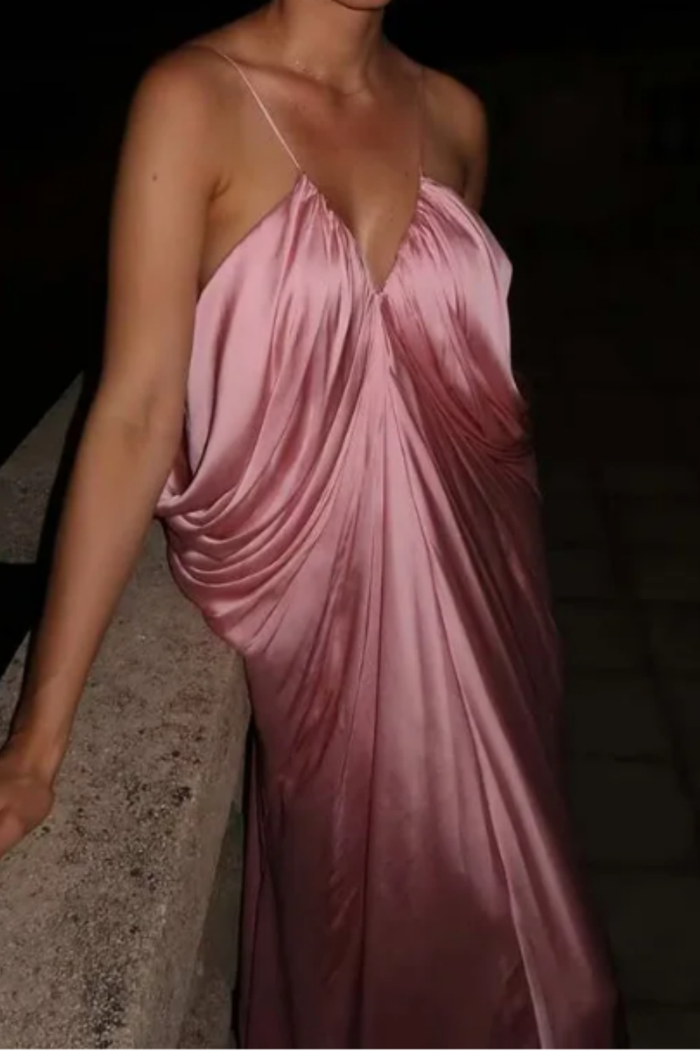 Pink fashion V-neck elegant long satin prom dress bridesmaid dress wedding guest party dress nv5214