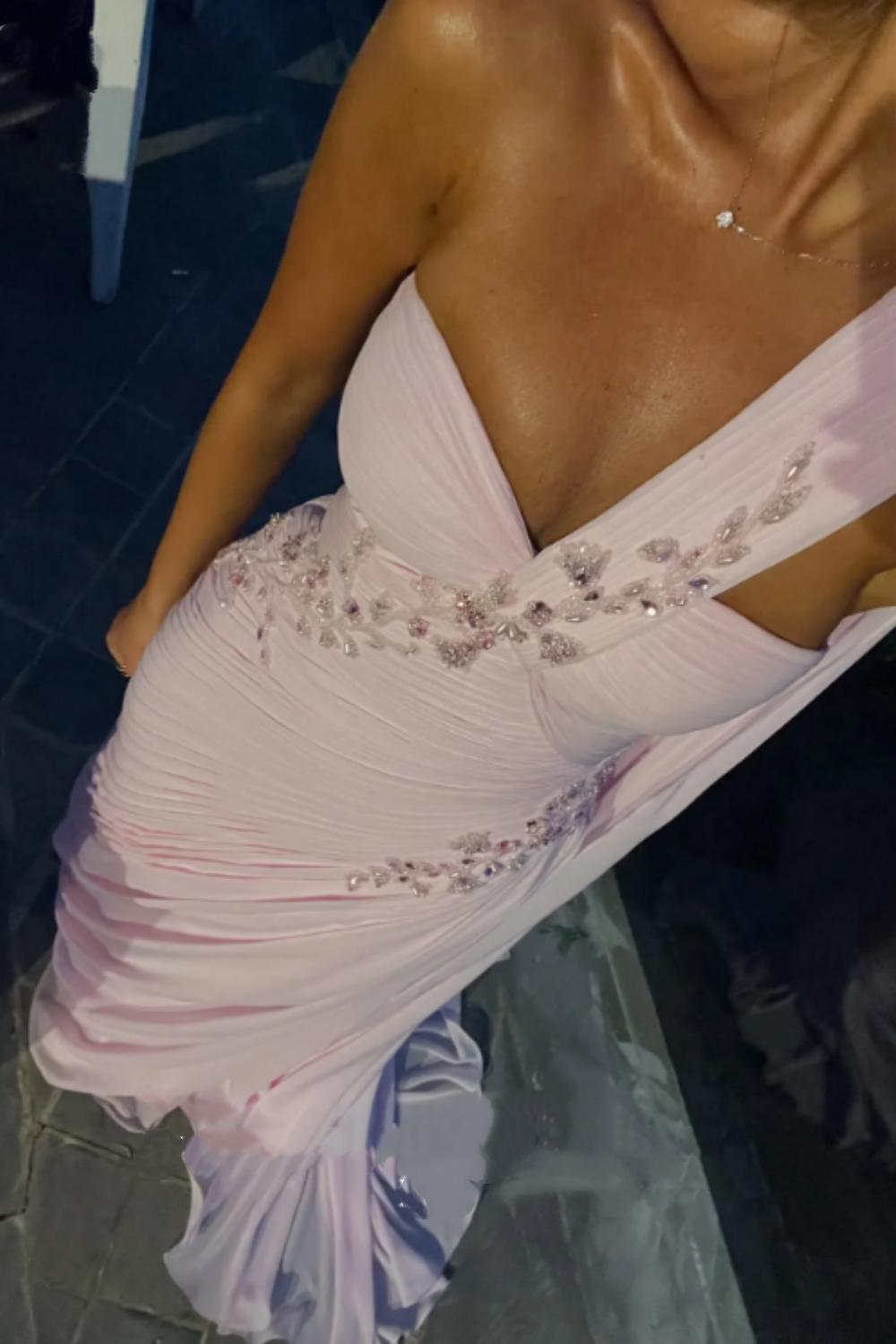 Pink floral elegant sweetheart neckline off-the-shoulder long chiffon prom dress evening gown nv5217