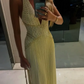 Yellow shiny beaded elegant off-shoulder long chiffon prom dress evening gown nv5218