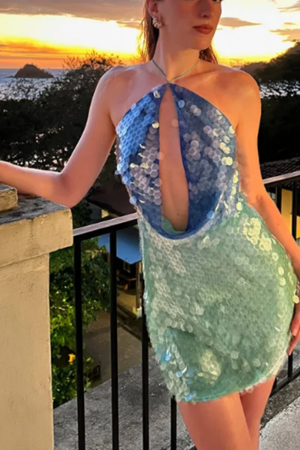 Blue green shiny fashion short sequin homecoming dress cocktail party dress nv5220