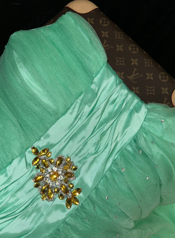 Green shiny beaded long tulle ball gown evening dress nv5249