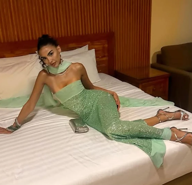 Grün/Silber/Burgund Tube Top elegantes sexy Paillettenkleid Damen Ballkleid Abendkleid Partykleid nv5257