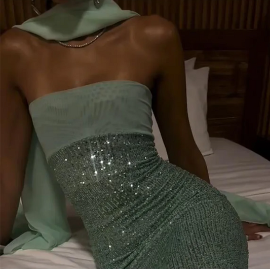 Green/Silver/burgundy tube top elegant sexy sequin dress ladies prom dress evening dress party dress nv5257