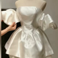 White Fashion Off-the-shoulder Short Satin Homecoming Dress Birthday Party Dress nv5290