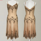 Cream brown delicate beaded mid-length chiffon prom dress nv5353