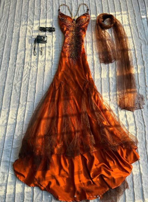 Orange fairy fashion chiffon long exquisite beaded prom dress party dress nv5399