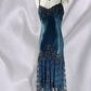 Stunning blue exquisite beaded spaghetti strap long chiffon retro dress prom dress nv5412