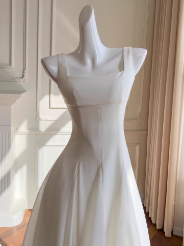 NiceVestidos-Short Homecoming Dress, Simple Waist Long White Dress, New Summer Style, Sexy Suspenders, Big Swing, Slimming Dress nv5546