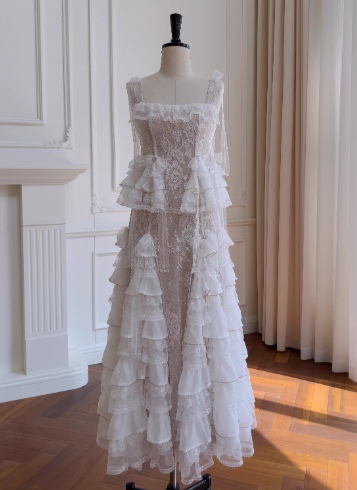 NiceVestidos - Robe longue élégante, tailleur français, ensemble deux pièces blanc tendance haut de gamme nv5547