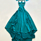 NiceVestidos--(Including Scarf) Blue-green exquisite hand-beaded long satin floor-length prom dress evening dress banquet dress Nv5578