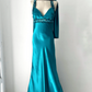 NiceVestidos--(Including Scarf) Blue-green exquisite hand-beaded long satin floor-length prom dress evening dress banquet dress Nv5578