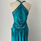 NiceVestidos--(Including Scarf) Blue-green exquisite hand-beaded long satin floor-length prom dress evening dress banquet dress Nv5578