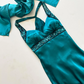 NiceVestidos--(Including Scarf) Blue-green exquisite hand-beaded long satin floor-length prom dress evening dress banquet dress Nv5578