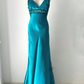 NiceVestidos--(Including Scarf) Blue-green exquisite hand-beaded long satin floor-length prom dress evening dress banquet dress Nv5578