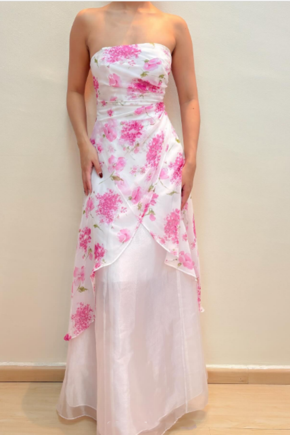 NiceVestidos--Pink Exquisite Floral Long Chiffon Prom Dress Homecoming Dress Fairy Dress Nv5584
