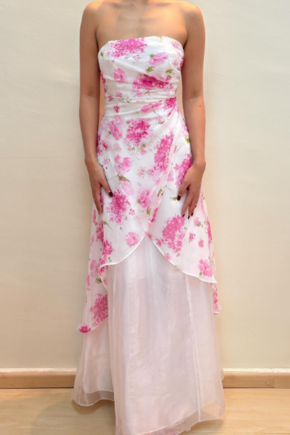 NiceVestidos--Pink Exquisite Floral Long Chiffon Prom Dress Homecoming Dress Fairy Dress Nv5584