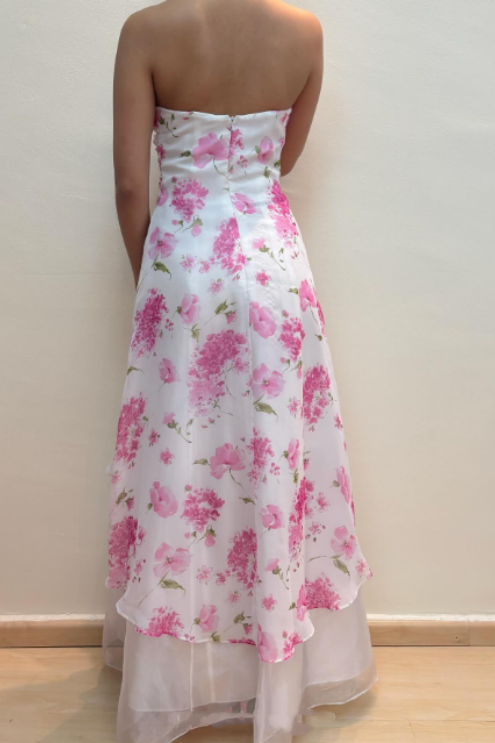 NiceVestidos--Pink Exquisite Floral Long Chiffon Prom Dress Homecoming Dress Fairy Dress Nv5584