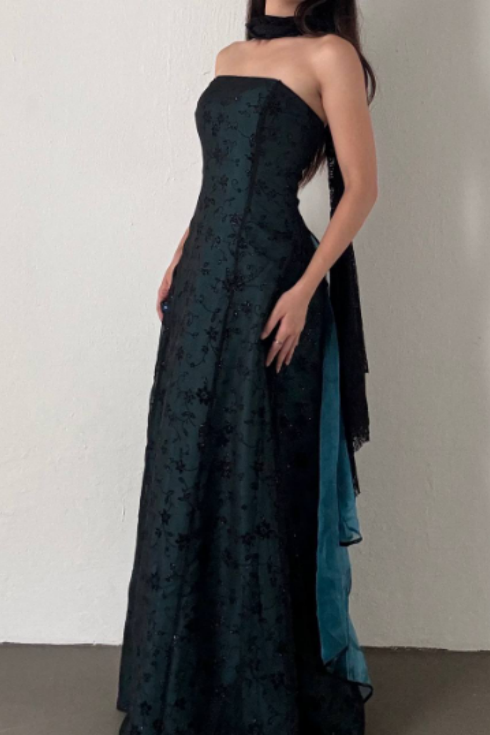 NiceVestidos--Dark green vintage exquisite floral long chiffon prom dress homecoming dress fairy dress Nv5587