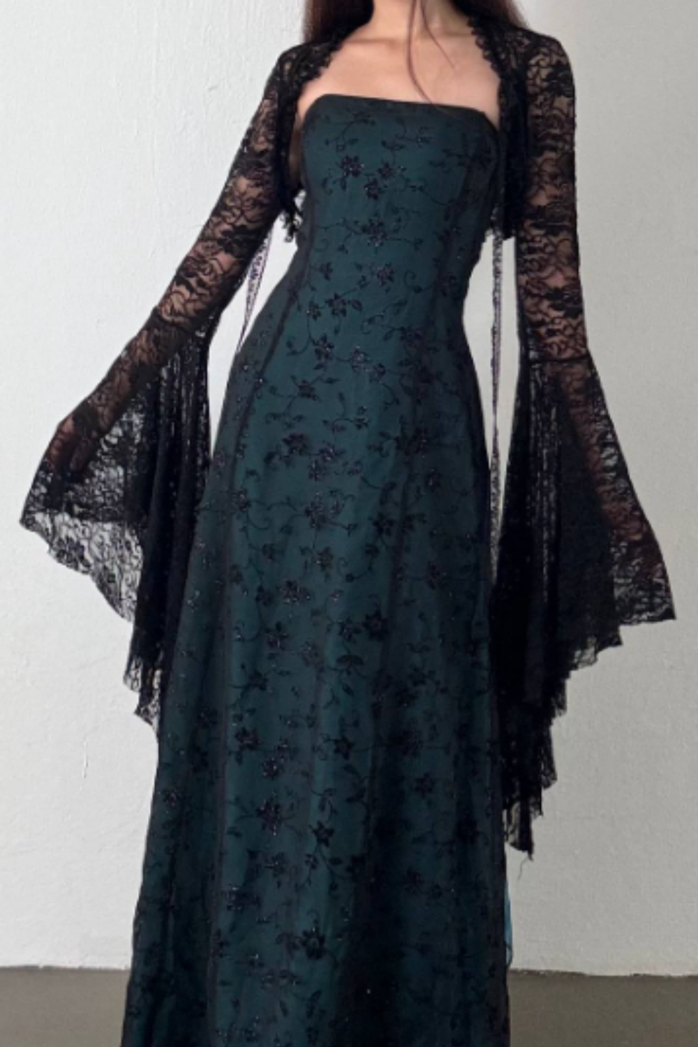 NiceVestidos--Dark green vintage exquisite floral long chiffon prom dress homecoming dress fairy dress Nv5587