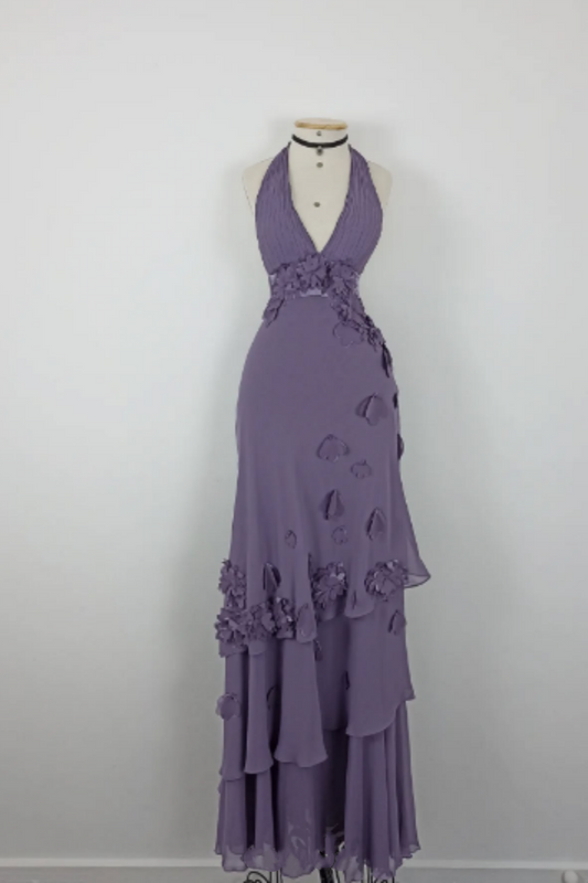 NiceVestidos-Purple strappy floral long chiffon prom dress Nv5627