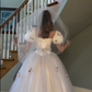 NiceVestidos--(Including veil)White pink floral princess tulle long ball gown simple wedding dress NV5828