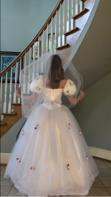 NiceVestidos--(Including veil)White pink floral princess tulle long ball gown simple wedding dress NV5828