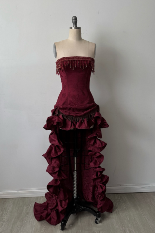 NiceVestidos-Burgundy Exquisite Beaded Long Satin Formal Prom Dress NV6154