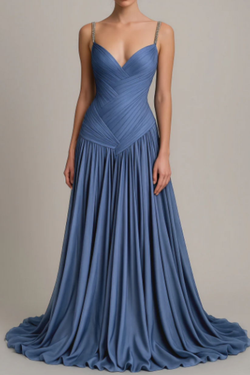NiceVestidos-_ Evening Gown Blue Satin Floor-Length Evening Gown NV595
