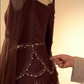 Retro Luxury Style Dark Brown Satin Beaded Square-Neck Long-Sleeve Gown - Elegant Dress for Dinner & Red Carpet NV6381