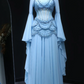 Fairy Luxury Court Style Light Blue Beaded Sheer-Sleeve Train Gown - Ocean Theme Wedding & Ball Dress NV6382