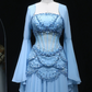 Fairy Luxury Court Style Light Blue Beaded Sheer-Sleeve Train Gown - Ocean Theme Wedding & Ball Dress NV6382