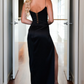 Green/Black New Style Fashion Spaghetti Straps Long Slit Sexy Satin Prom Dress Evening Dress Formal Dress NV85