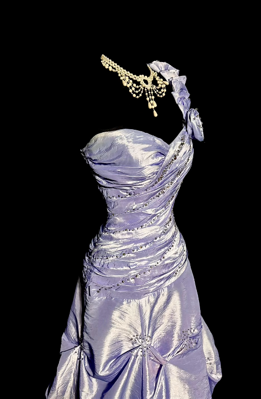 Purple exquisite pearl decoration retro long satin formal dress NV6612