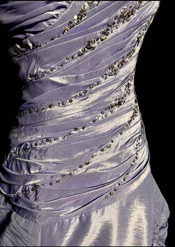 Purple exquisite pearl decoration retro long satin formal dress NV6612