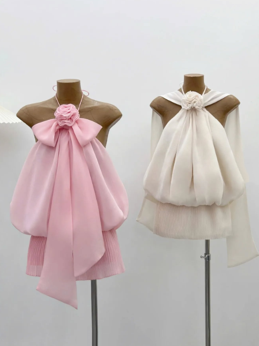 Champagne Delicate Floral Sweet Short Chiffon Homecoming Dress Birthday Party Dress nv4104