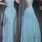 NiceVestidos – Vintage-Abendkleid, exquisit blau, elegant und mit Perlen besetzt. NV5983