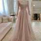 Pink A-line Long Sleeve Elegant Ball Gown Evening Dress nv1967