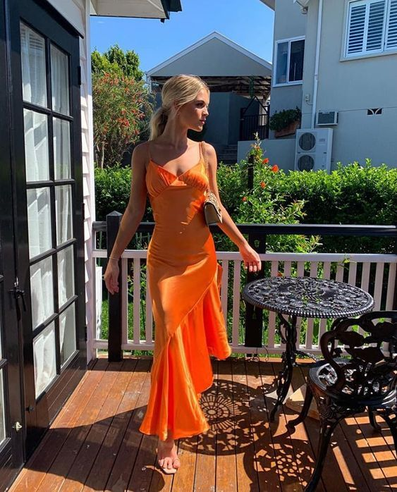 Orange Prom Dress V Neck Trending Formal Dresses nv1119