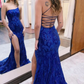 Mermaid One Shoulder Royal Blue Long Prom Dress with Criss Cross Back nv1099