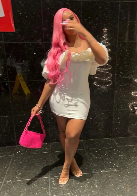 Elfenbeinfarbenes schulterfreies Rüschen-Geburtstagskleid, Cocktailkleid, Homecoming-Kleid, nv2118