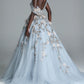Mist Blue Garden Off-Shoulder 3D Floral Ball Gown Evening Dress NV6565