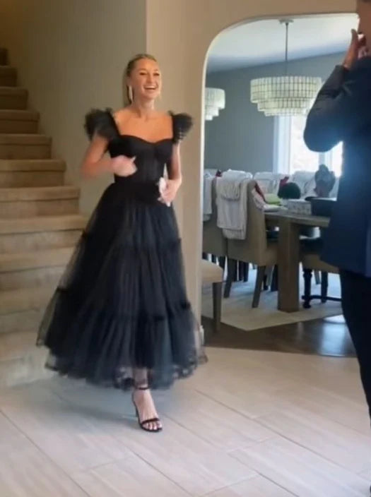 Black tulle A-line ball gown evening dress nv2161