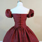 Burgundy A-line Short Sleeve Satin Princess Dress Ball Gown Evening Dress nv1905