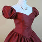 Burgundy A-line Short Sleeve Satin Princess Dress Ball Gown Evening Dress nv1905