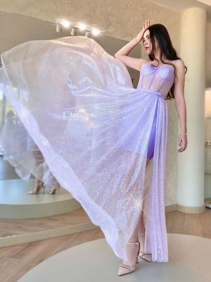 A-Line Purple Tulle Long Prom Dress, Purple Tulle Formal Evening Dress nv1198