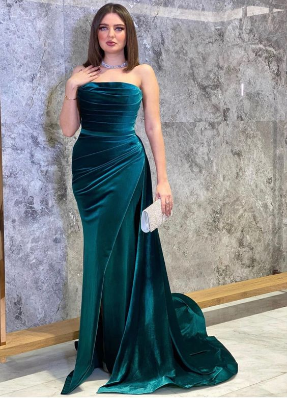 Green velvet sleeveless prom dress formal evening gown nv1217