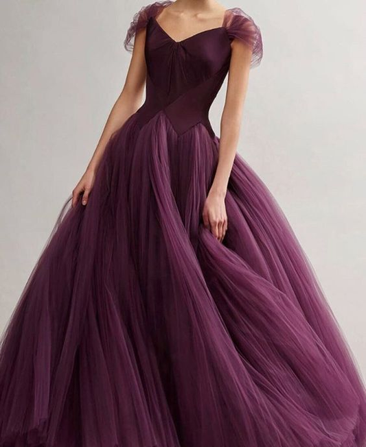 Purple tulle a line prom dress formal evening gown nv1210