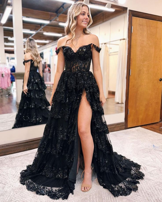 Robe de soirée trapèze en dentelle sans manches avec traîne nv1134